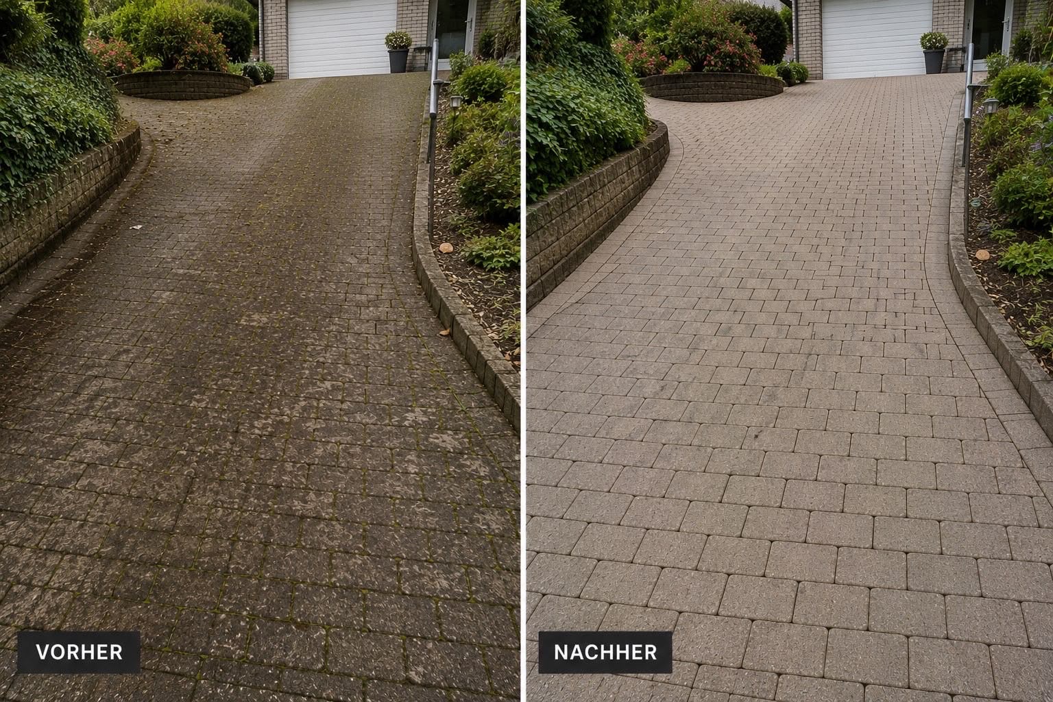 Hofeinfahrt mit Gefälle im Vorher-Nachher-Vergleich