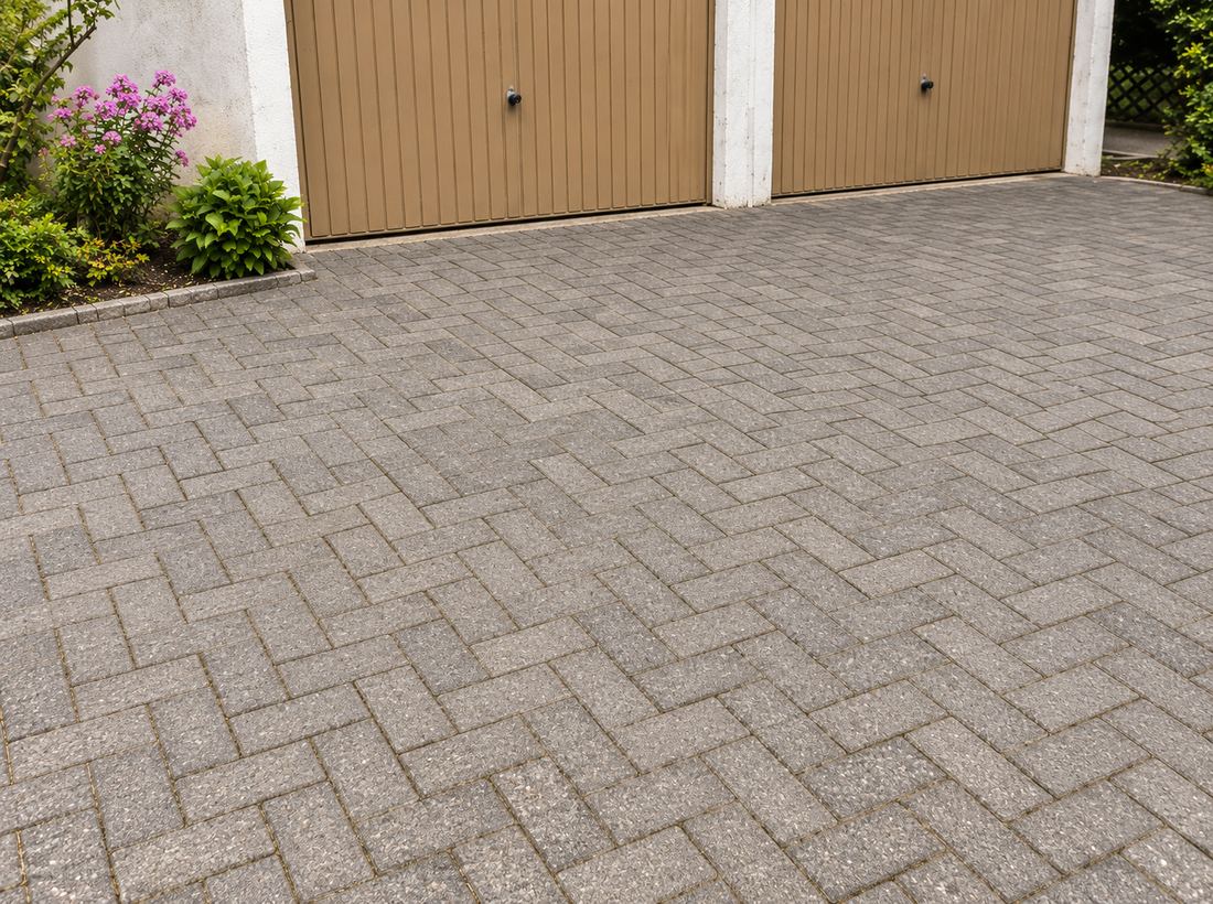 Beispielbild: Garagenhof mit Pflaster im Fischgrätverband